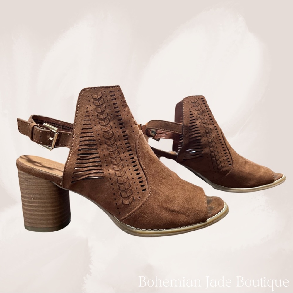 Universal Thread Brown Sling Back Peep Toe Mule Heels - Picture 2 of 4